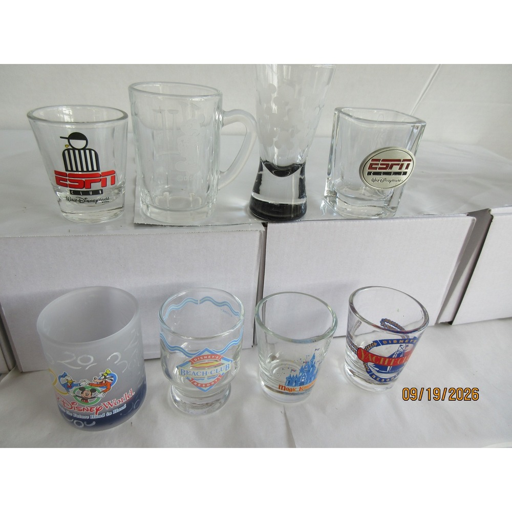 Disney World Shot Glass Lot of 8 ESPN Club Beach Yacht Club Magic Kingdom 2000